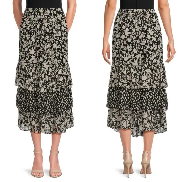NWT BA&SH Jupe Floral Tiered Midi Skirt Size 40 - Picture 1 of 12